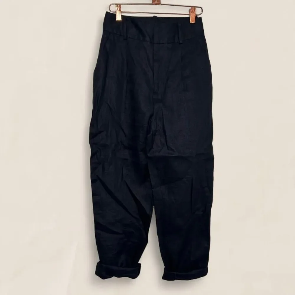 zara black linen trousers | xs new high waist tapered clean girl coastal